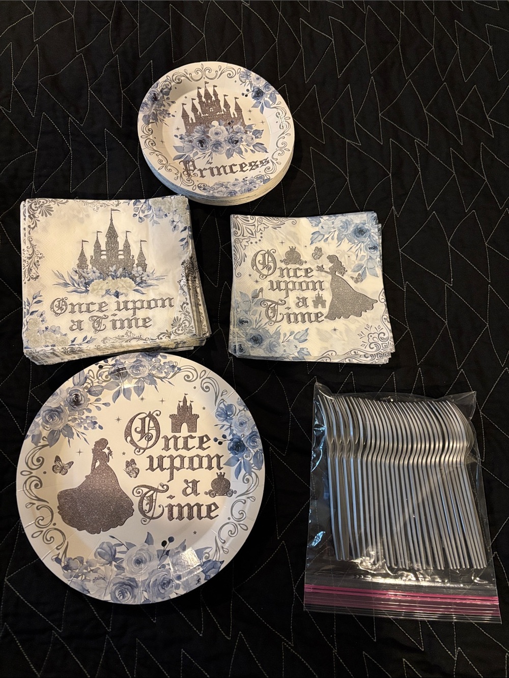 Lot 136 Once Upon a Time Princess Party Plates & Napkins - Blue and White